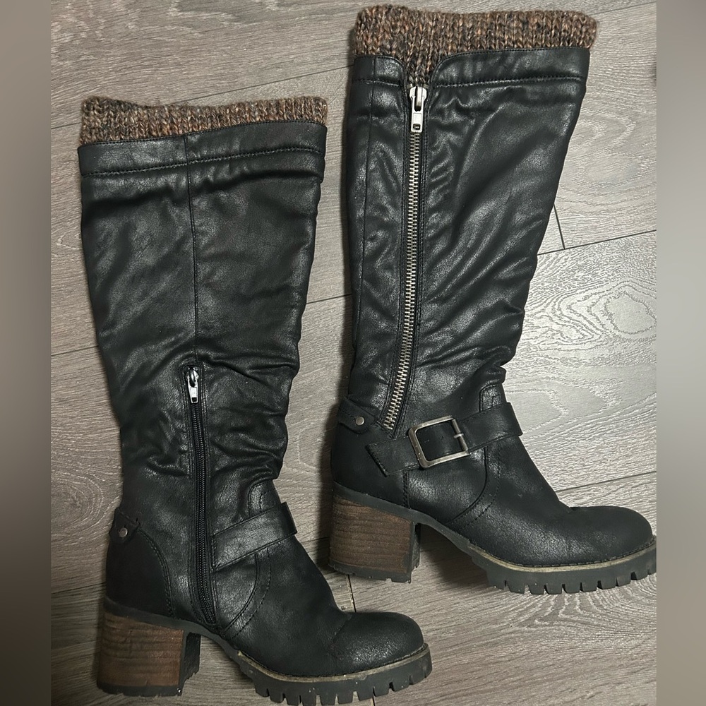 Women's B52 by Bullboxer Black Sweater Trimmed Knee-High Slouch Boot